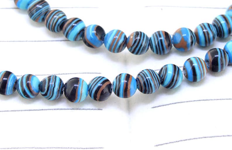 Charm Round Blue Black malachite Jasper Gemstone Beads 4mmabout 95Pieces15 in length image 2