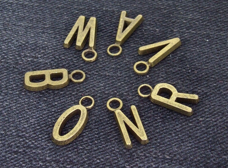 26 Beads Charm 26 letters bronze Plated Victorian Pendants Beads 8mmx16mm 26Pieces 2C image 3