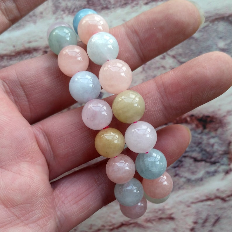 Natural Morganite Beads Bracelet Semi-precious Gemstone Round Beads Bracelet