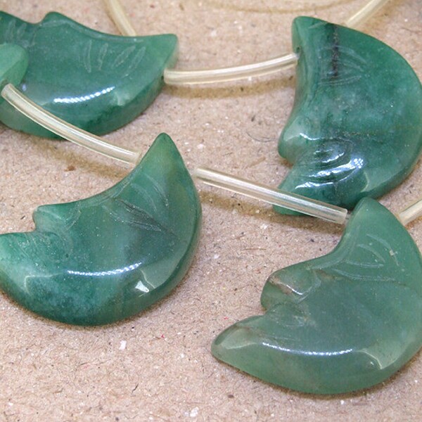 One Full Strand----- Moon Green Jade Gemstone Beads -----  18mmx30mm----- about 14Pieces ----- gemstone beads