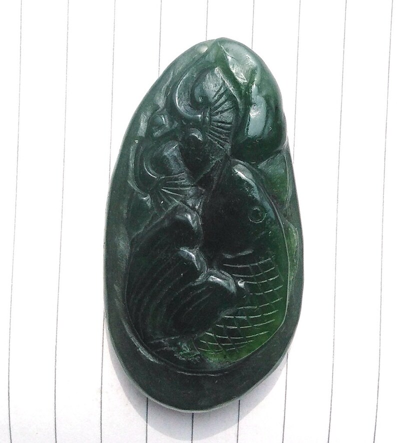 Fish Wish flower \u5e74\u5e74\u6709\u9c7c\uff0c\u4e8b\u4e8b\u5982\u610f jade pendant Amulet pendant AG Natural Green Jade Carved Natural Nephrite jade Pendant