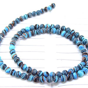 Charm Round Blue Black malachite Jasper Gemstone Beads 4mmabout 95Pieces15 in length image 1