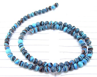 Charm Round Blue Black malachite Jasper Gemstone Beads--- 4mm----about 95Pieces----15" in length