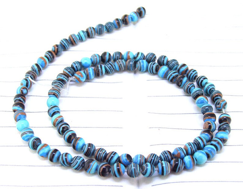 Charm Round Blue Black malachite Jasper Gemstone Beads 4mmabout 95Pieces15 in length image 1