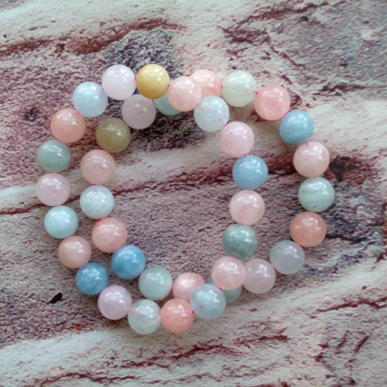 Natural Morganite Beads Bracelet Semi-precious Gemstone Round Beads Bracelet