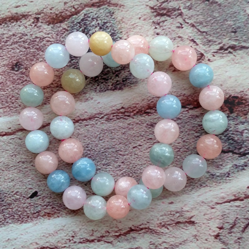 Natural Morganite Beads Bracelet Semi-precious Gemstone Round Beads Bracelet