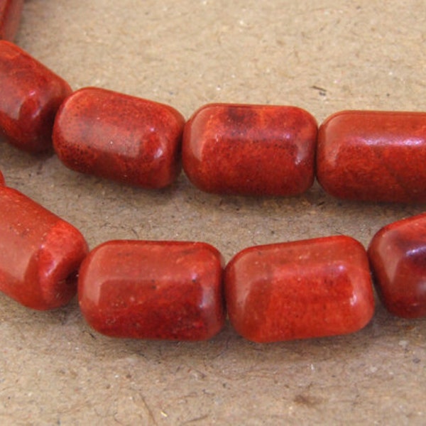 strand Drum  Red Spong Coral Beads----8mmx 12mm ---- gemstone beads--- 15 1/2" in length