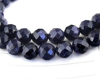 One Full Strand -- Charm starry Sky faceted Blue Goldstone Blue Aventurine Gemstone Beads--- 8mm ----about 49 Pieces---- 15" in length