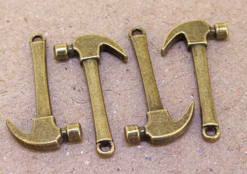 6 Beads Charm Sledge Hammer Pendant Bronze Plated Victorian Etsy