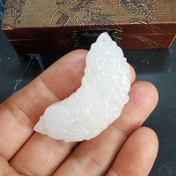 Archaistic Design  white Jade Pendant Ancient China Culture Carving Dragon Phoenix