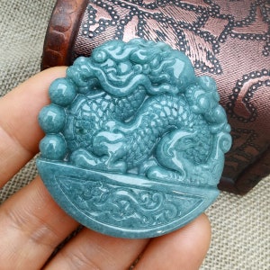 Natural Grade A Blue Watery Jadeite Pendant Carved Dragon Jade Amulet Jadeite Pendant DIY Jewelry