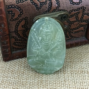 Natural Xiuyan Jade Pendant Ancient China Culture Carving Jade Bodhisattva 虚空藏菩萨 Jade Amulet diy Necklace