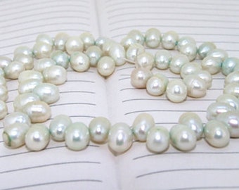 One Full Strand--- Spring Dancing Pure Freshwater Pearl----6-7mm----over 75 Pieces----14.5 inch strand