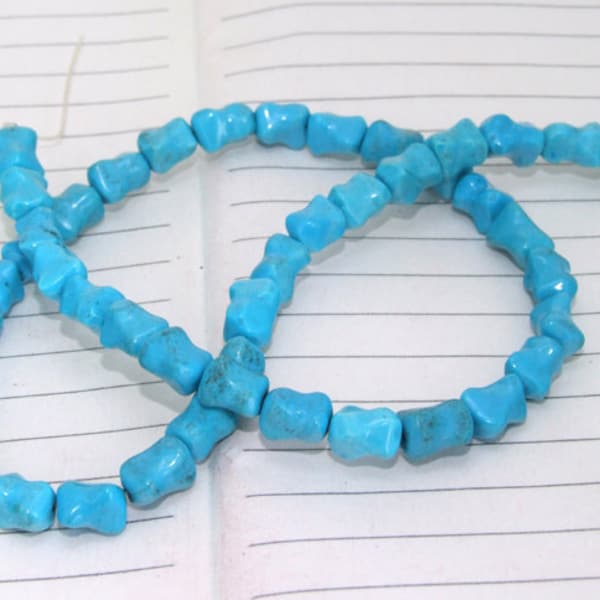 One Full Strand---Bone Blue Turquoise Beads-----7-10mm----about 45 Pieces----16inch strand