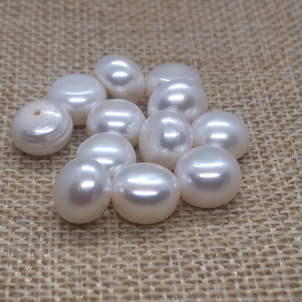 BULK 6 AAA Natural White FreshWater Button Shape Half Drilled Beads Jewelry Supplies for Earring Loose Beads