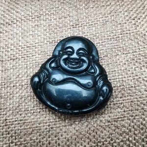 Archaistic Design  Dark Green Jade Pendant Ancient China Culture Carving Maitreya Laughing Buddha