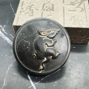 Meteorite Pendant Carving Mouse Rat on Disc Pendant Gemstone Pendant 鼠