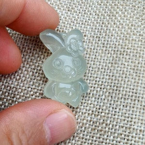 Natural Jade Pendant Carved Easter Bunny Xiuyan Jade Amulet Light Green Jade Pendant