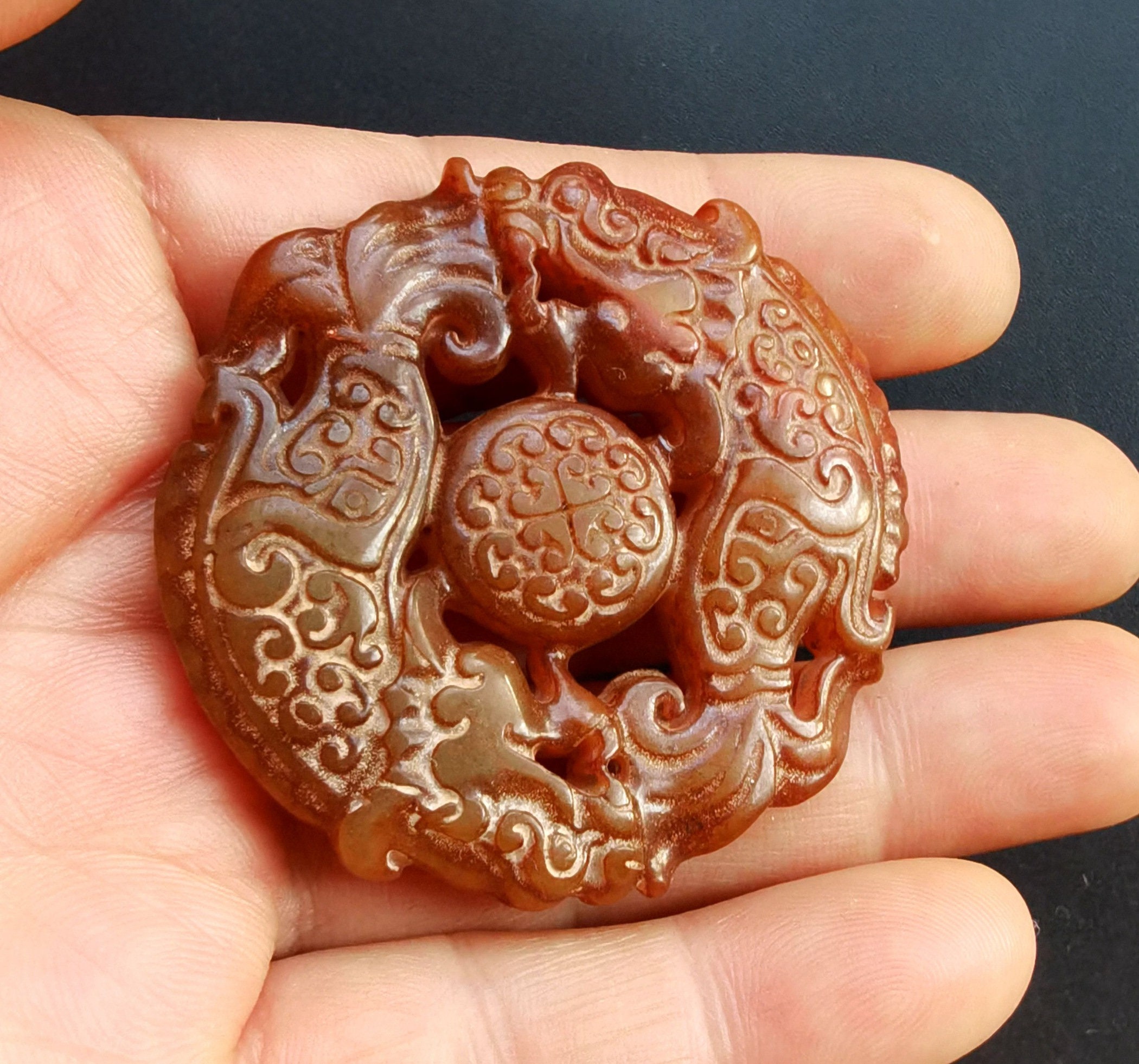 Antique Jade Pendant Ancient China Culture Carving Double Fish Etsy