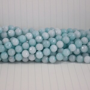 シーアクアマリンジェイドファセットビーズ --- 10 mm --- セクションボールビーズ --- 38 ビーズ --- フルストランド --- 穴 1 mm