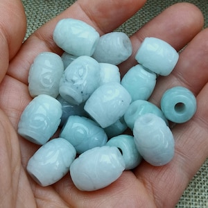 Natural Jadeite Beads ,Carved Barrel Shape Beads untreated Burma Jade Beads ,Green jade DIY beads