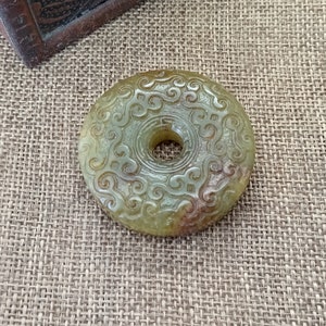 Archaistic Design Jade Pendant Carved Jade Hoop 玉环 Blessing Amulet diy Necklace