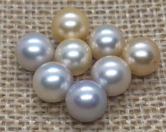 AAA SeaWater Pearl Round Shape Half Drilled Beads Jewelry Supplies, Light Gold ,Gray , White
