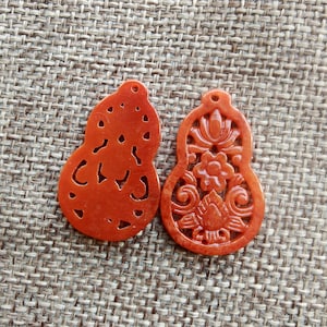 Archaistic Style Design Red Jade Pendant Carved Gourd Hollow Louts Flower Jade Amulet Diy Necklace Earrings 2 Pcs