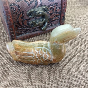 Carved Duck Miniature,Old Chinese Design Mandarin Duck,Carved Chinese Jade,Figurine, Spirit Animal