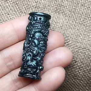Natural Dark Jade Pendant Jade Dragon Column Jade Dragon Pillar Untreated Jade Amulet diy Necklace