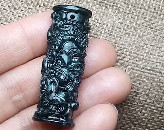 Natural Dark Jade Pendant Jade Dragon Column Jade Dragon Pillar Untreated Jade Amulet diy Necklace
