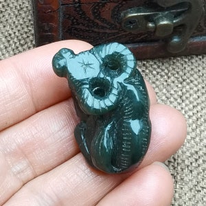 Natural Gray Jade Pendant Carved Bull Green Jade Amulet diy Necklace