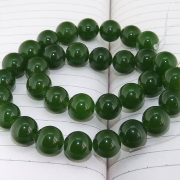 PRIX DE VENTE Perles de jade vert foncé Forme ronde --- 4mm, 6mm, 8mm, 10mm, 12mm, 14mm --- 15,5 pouces brin complet