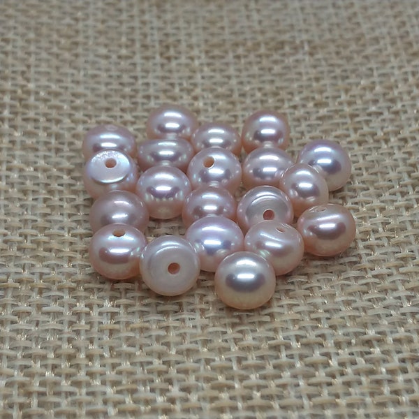 BULK 6 AAA Natural Pink Lavender FreshWater Button Shape Half Drilled Beads Jewelry Supplies for Earring Loose Beads