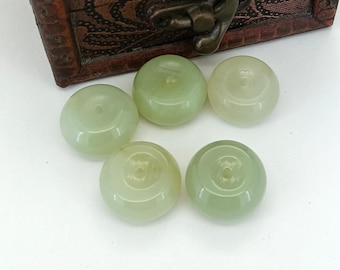 Vintage Chinese Green Jade Figurine With Wooden Base, 7 1/4