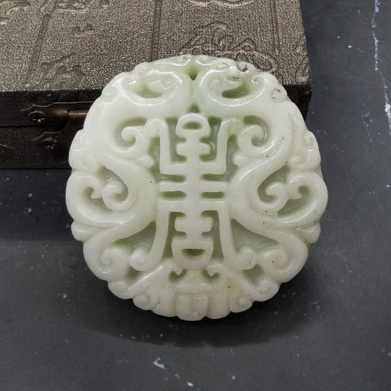 Chinese Lantian jade jadeite hand-carve Dragon PENDANT necklace  r-25 