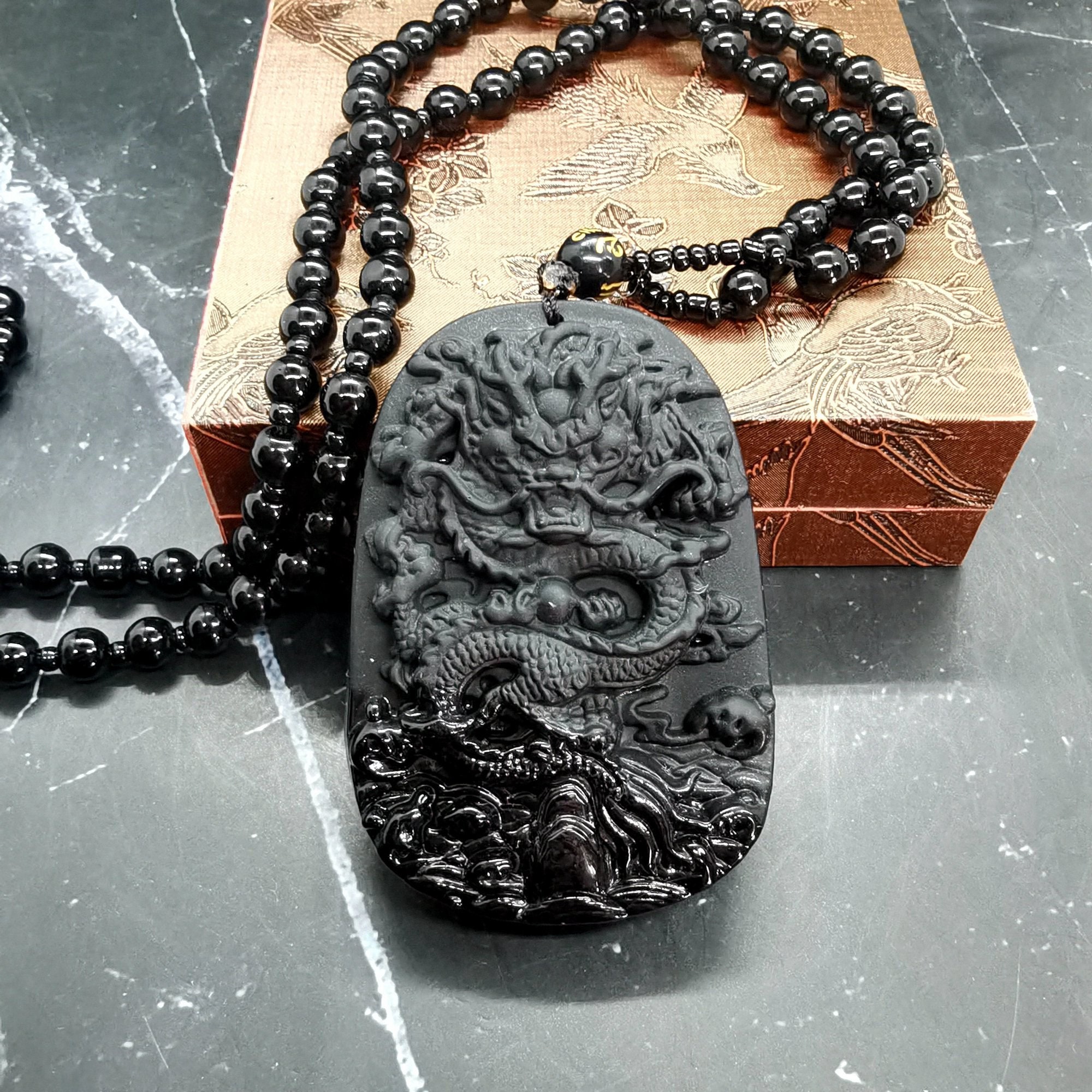 Black obsidian dragon pendant outlet