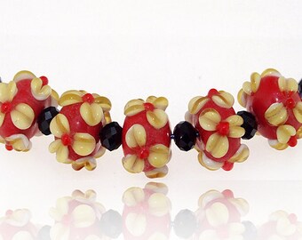 Charm Hole 2mm Candy Handwork Yellow Flower Lampwork Red lampwork Gemstone Beads Rondelle Shape ---- 8mmx15mm ----circa 5 Pezzi