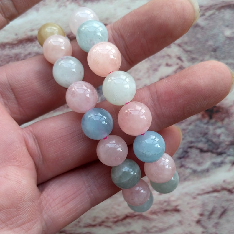 Natural Morganite Beads Bracelet Semi-precious Gemstone Round Beads Bracelet