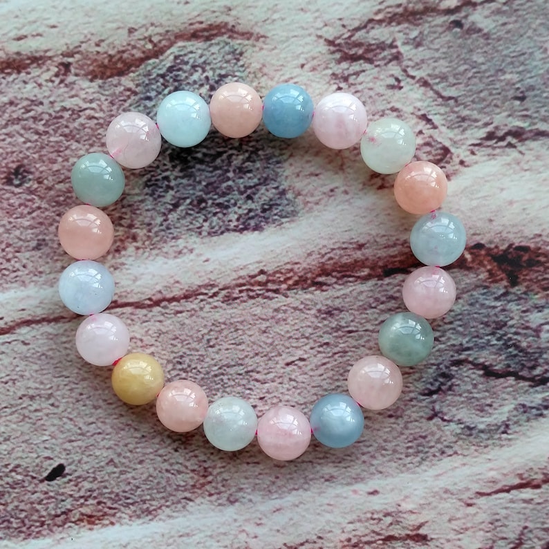 Natural Morganite Beads Bracelet Semi-precious Gemstone Round Beads Bracelet