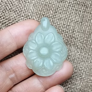 Natural Nephrite Jade Pendant Carved Flower Untreated Jade Amulet diy Necklace