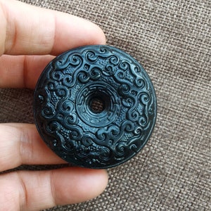 Natural Dark Green Jade Pendant Jade Hoop Jade Bi 玉璧 玉环 Untreated Jade Amulet diy Necklace