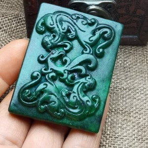 Archaistic Style Design Green Jade Pendant Carved Double Dragon Jade Amulet