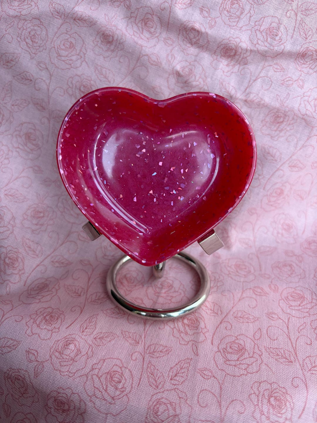 Handmade Bright Glitter Pink Heart Trinket Dish for Jewellery and Other ...