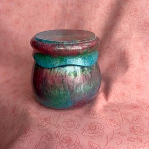 Handmade turquoise and pink decorative resin pudding jar / storage pot