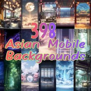 Puede incluir: Una colección digital de 398 fondos de pantalla móviles asiáticos que presenta varias escenas, incluyendo arquitectura tradicional, paisajes a la luz de la luna, bosques de bambú, vistas nevadas e interiores con iluminación cálida.
