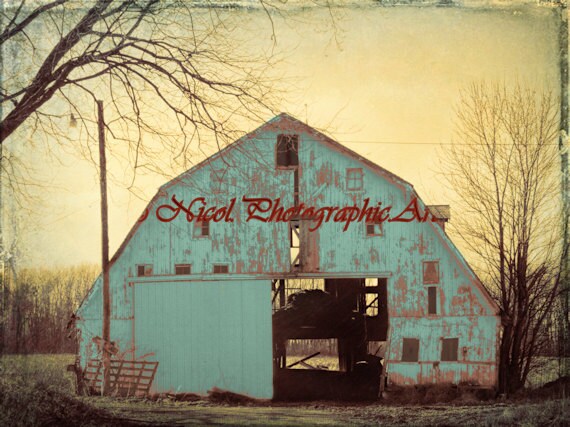 Rustic Teal Barn Modern Country Cottage Chic Farmhouse Matted Etsy