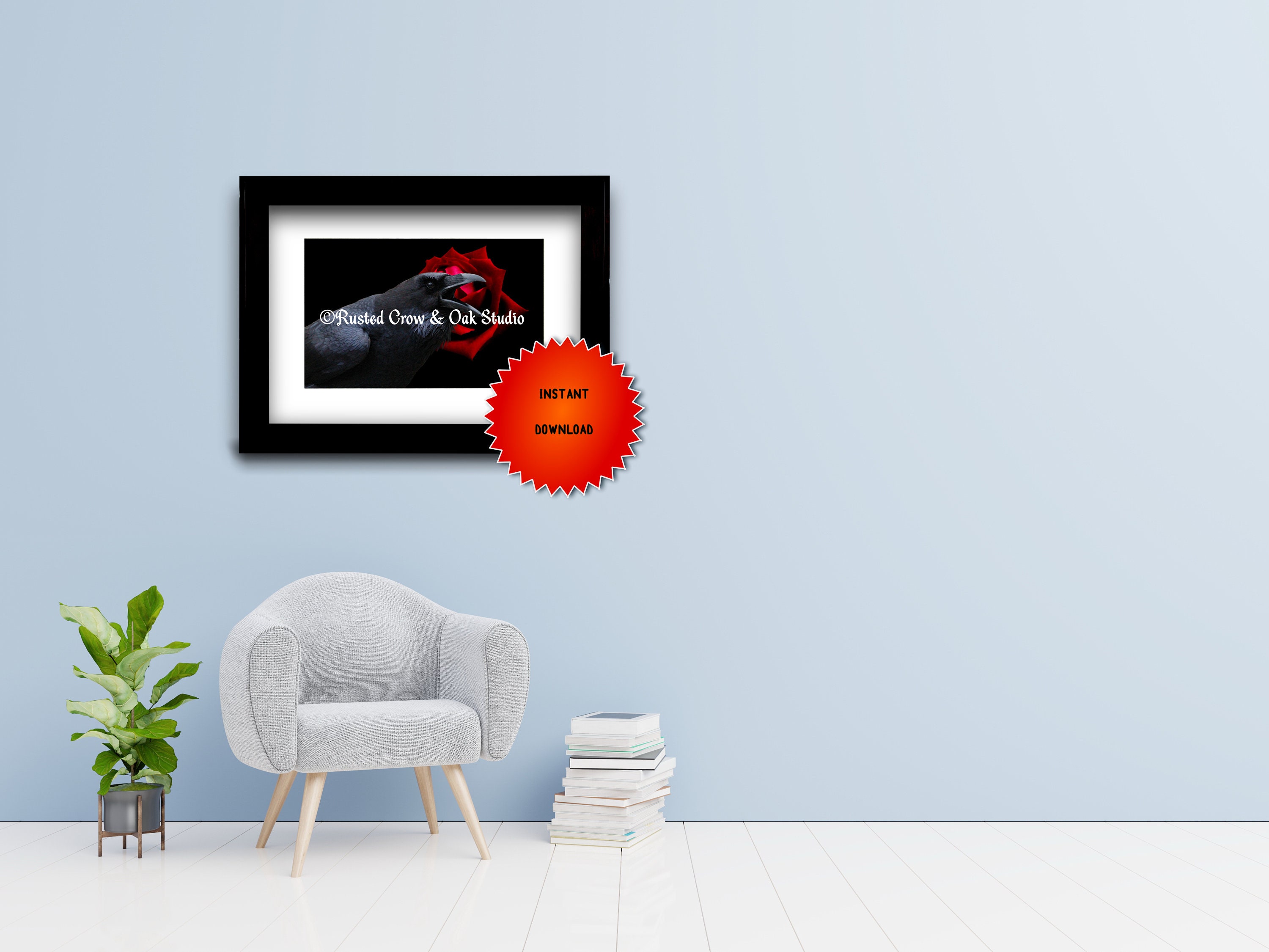 Red Black Grey Salvation Cross Wings Moon Gothic Art Matted Picture USA A624