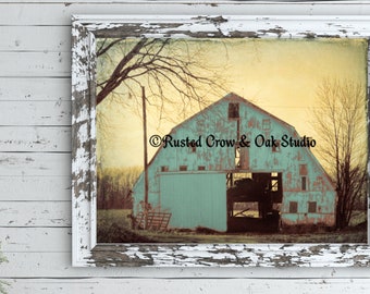 Rustic Teal Barn Modern Country Cottage Chic Farmhouse Photograph Print A454