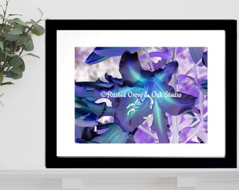 Contemporary Blue Purple Lily Flower Floral Home Decor Art Digital Download A120 lilac aqua turquoise